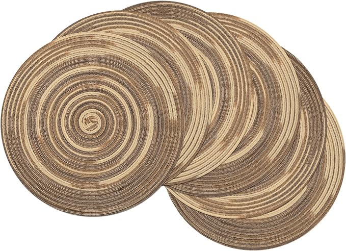 SHACOS Round Placemats Set of 6 Washable 15 inch Variegated Braided Round Place Mats Kitchen Table Mats (Rainbow Brown, 6) by SHACOS