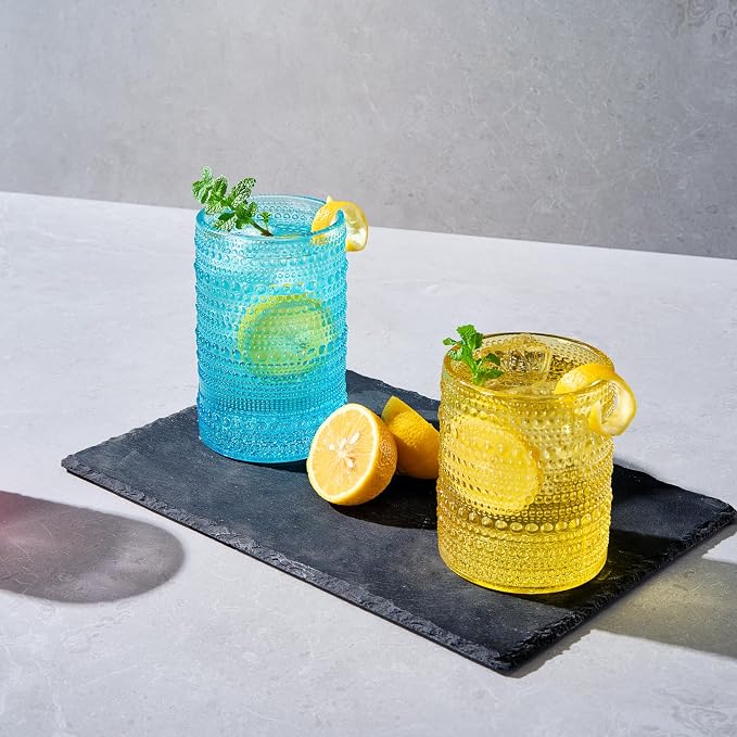 Khen Hobnail Beaded Highball Drinking Tumbler Glasses | Set of 12 | Color, Vintage Bubble Design Whiskey Glassware, Old-Fashioned, Embossed Design for Water, Wine, Cocktail Embossed, Rocks Glass - Image 3