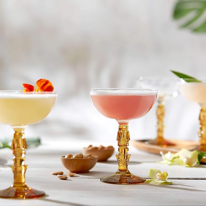 Libbey Tiki Coupe Cocktail Glasses, Vintage Style, Polynesian Inspired Coupe Martini Glasses Set of 4, Tropical Bar Glassware Set for Cocktail Party - Image 8
