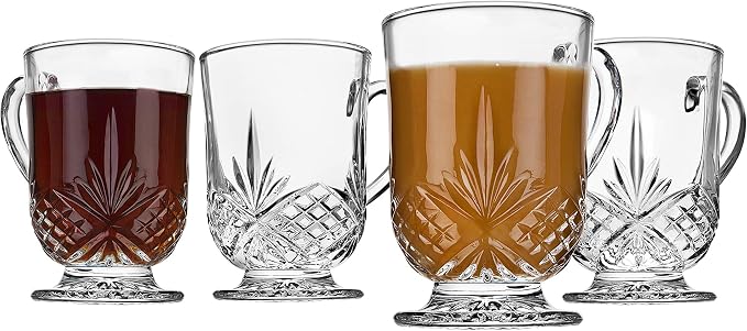 Godinger Coffee Mugs, Tea or Hot Water Glass Cups - Dublin Collection, Set of 4, 10 fluid ounces by Godinger
