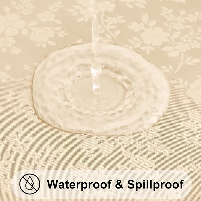 Smiry Square Waterproof Heavy Duty Vinyl Tablecloths, 54 x 54 Inch | Wipeable Washable Floral Embossed Table Cover for Kitchen and Dining Room, Indoor & Outdoor Use, Champagne - Image 2
