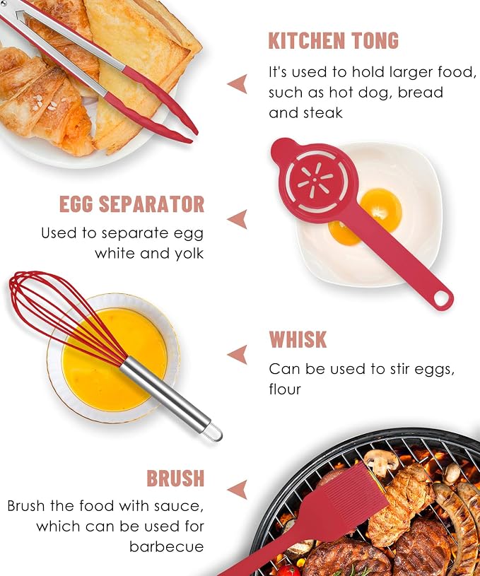 Pranski Kitchen Utensils Set-12 Pieces Silicone Cooking Utensils Set (Dishwasher Safe) 392°F Heat Resistant Spatula Set, Nonstick Cookware | Dishwasher Safe 392°F Heat Resistant Spatula Set Kitchen Utensil Set for Nonstick Cookware,Best Kitchen Tools w... - Image 6