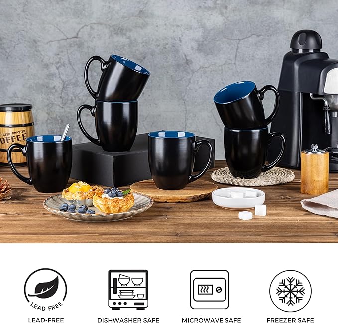 GBhome 12oz Coffee Mugs Set of 6, Large Ceramic Coffee Mugs for Man, Woman, Dad, Mom, Modern Coffee Mugs Set with handle for Tea/Latte/Cappuccino/Milk/Cocoa. Dishwasher&Microwave Safe,Blue - Image 5