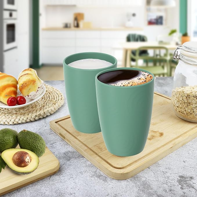 16 OZ Drinking Cups, Wheat Straw Cups Set of 6 - Reusable Water Cups, Unbreakable Plastic Drinking Glasses, Dishwasher Safe Tumbler Cups for Kitchen, Camping, RV -Green - Image 7