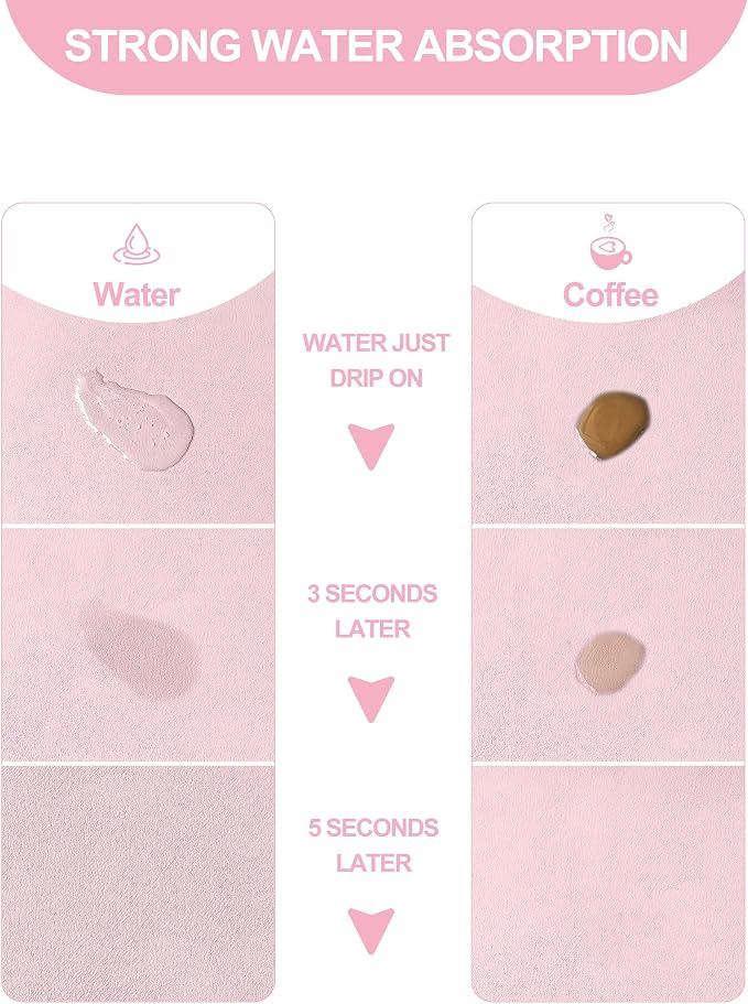 Dish Drying Mat for Kitchen Counter, 12"x19" Pad with Rubber Backed (Pink) | Hide Stain Anti Absorbent for Kitchen Counter, Non-slip Drying Mat for Coffee Machine Dish Rack - Image 2