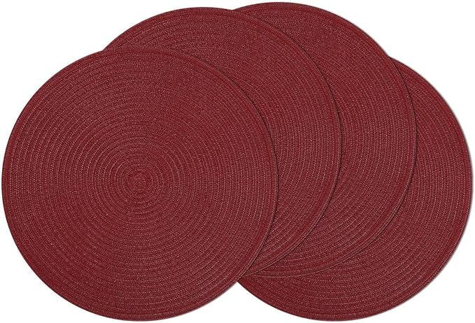 SHACOS Round Placemats Set of 4 for Dining Table 15 inch Round Braided Place Mats Washable Non Slip Kitchen Table Mats, Burgundy by SHACOS