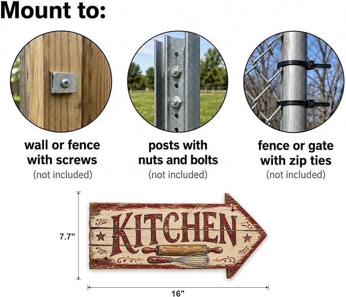 Kitchen Right-Pointing Arrow Sign — Die-Cut Metal Directional Wall Decor | barnwood look, rustic, durable print, ready to hang - Image 3