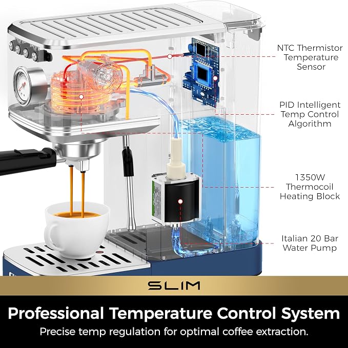 CHULUX Espresso Machine with Conical Burr Coffee Grinder, Dark Blue - Image 4