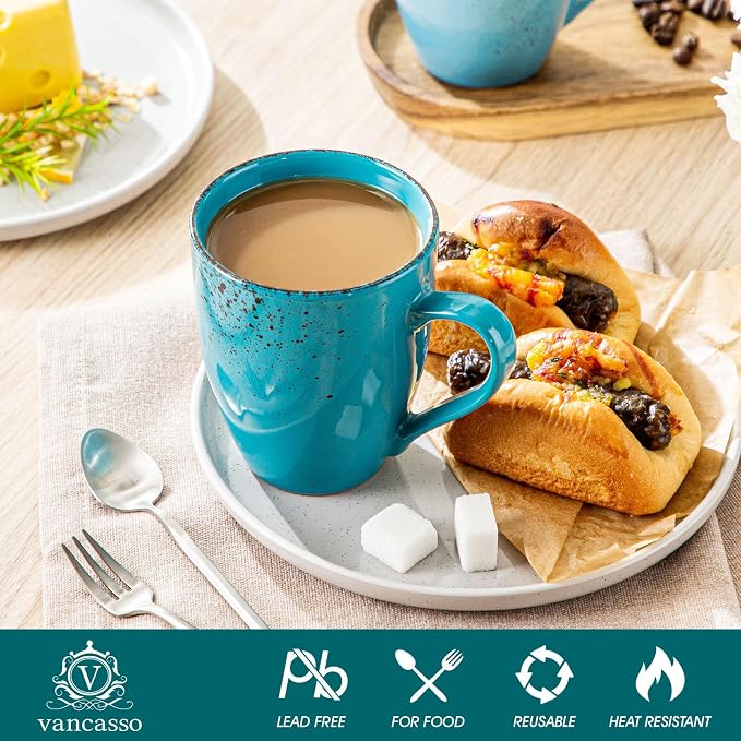 vancasso Navia Coffee Mug Set of 4, Ceramic 12 Oz Coffee Cups for Cappuccino, Latte, Tea, Multi Blue - Image 3