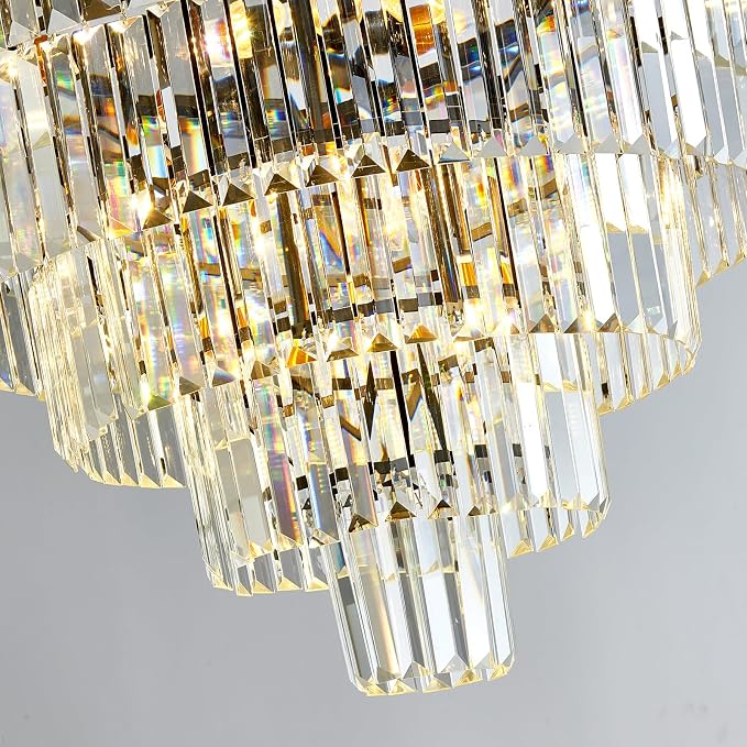 Large Crystal Chandelier 30'' Modern Black Dining Room Light Fixture | 5-Tier K9 Luxury Crystal Pendant Light for High Ceiling Big lighting fixture for Living Room Kitchen Foyer Staircase Entryway - Image 5