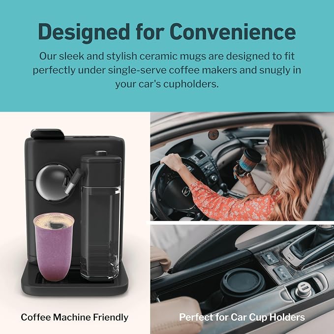 NOVA CERAMICS Coffee Travel Mug – Cup Holder Friendly Travel Mug– Microwave & Dishwasher Safe White & Purple Tumbler - Coffee Mug Fits In Cup Holder – 16oz – Astral Bloom - Image 7