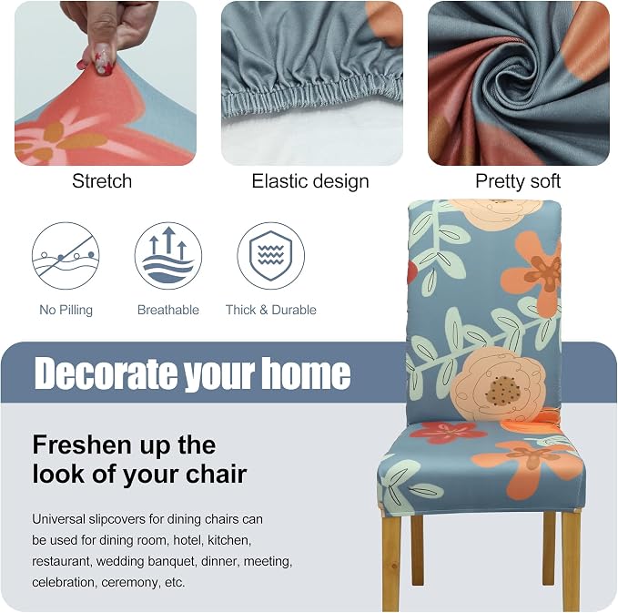 Dining Chair Covers, Stretch Seat Covers, Washable Furniture Protector | 4 Pack, Washable, Stretch Fit, Soft, Non Slip, Dining Chair Covers, Seat Protector, Furniture Cover,Easy Clean - Image 3