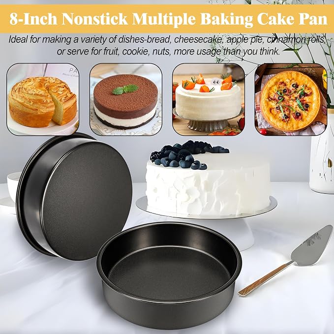 8 Inch Cake Pan, 3PCS Nonstick Baking Pans Set with 100PCS Parchment Paper | Cookie Cake Pan for Layer Cakes, Sturdy Round Cake Pans Sets for Baking for Birthday Christmas, Dishwasher Safe & Easy Clean - Image 8