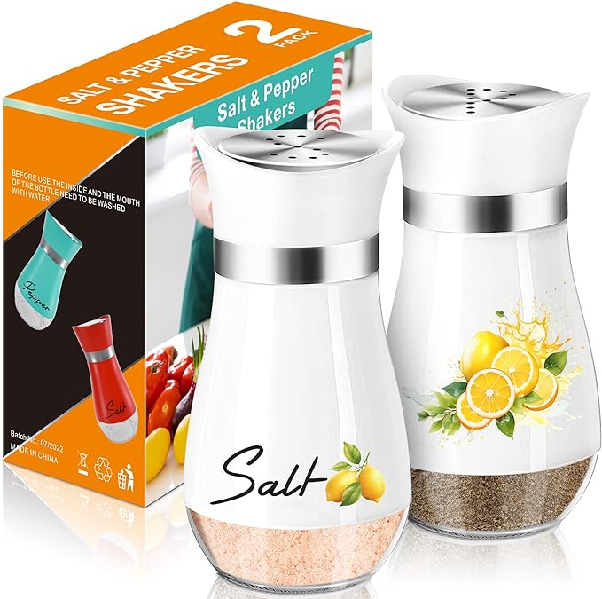 Lemon Salt and Pepper Shakers - 4 oz Glass Set with Stainless Steel Lids | Lemon Design with Glass Bottoms and Stainless Steel Lids Adds Farmhouse Charm to Kitchens and Makes Refilling Easy. by ARROZON