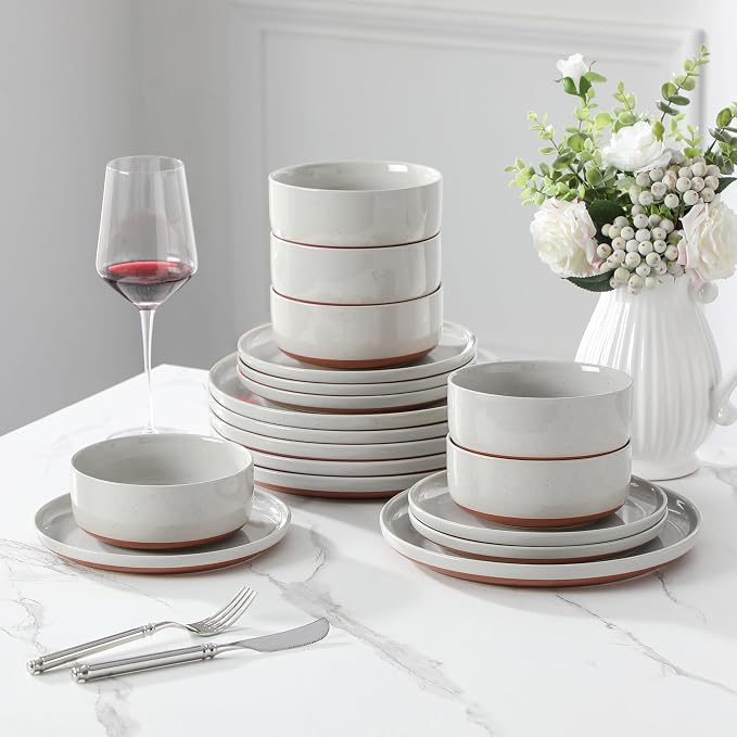 MALACASA Plates and Bowls Sets, 18 Pieces Modern Ceramic Dinnerware Set for 6 Kitchen Dinner Set Stoneware Dishware Dishes Set Microwave and Dishwasher Safe, Grey, Series TARA - Image 7