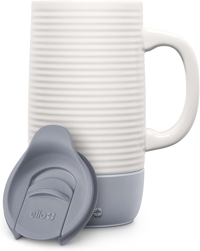 Ello Jane 18oz Ceramic Travel Mug with Handle, Splash-Resistant Slider Lid and Built-in Coaster, Perfect for Coffee and Tea, BPA Free, Dishwasher Safe, Holiday Gift Her Him, Gray (Pack of 12) - Image 3