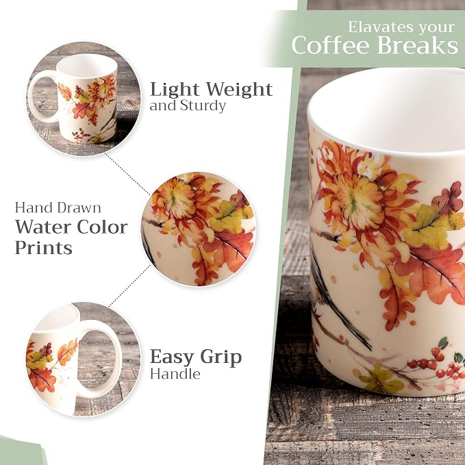 Maison d' Hermine Coffee Mug with Handles Tea Cups (12 Ounce, Pack of 1) | Fine Bone China Coffee Mugs for Hot Beverages Cappuccino Latte Home Restaurant Spring Summer -Kelim - Prairie - Autumn Joy - Image 5