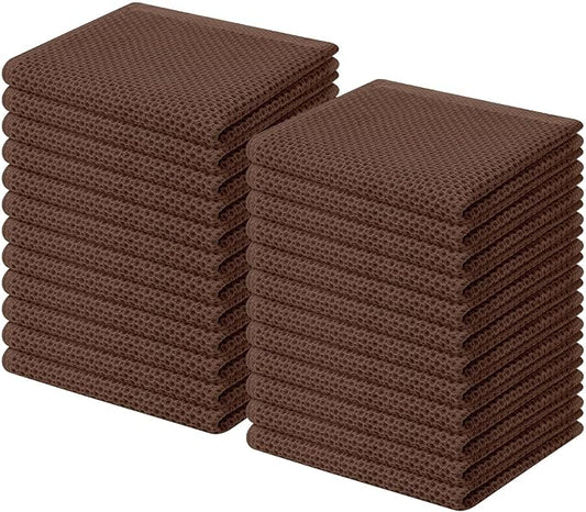 Homaxy 100% Cotton Waffle Weave Kitchen Dish Cloths 24-Pack, Coffee | 12 x 12 Inches, Ultra Soft Absorbent Dish Towels, Quick Drying Dish Rags with Hanging Loop by Homaxy