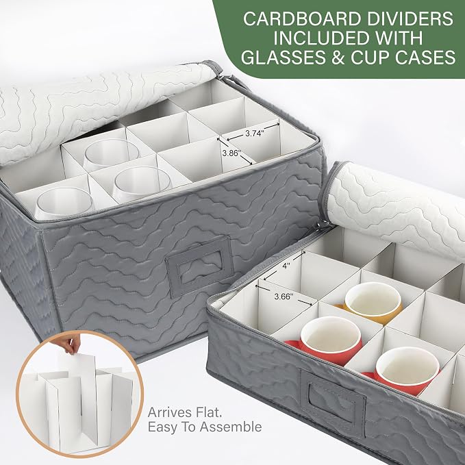 LotFancy China Storage Containers - Quilted 6-Piece Set Storage Box- Stores Chinaware, Stemware, Dinnerware, Dish Storage Service for 12, 48 Pcs Felt Protectors, Cardboard Dividers Included - Image 5