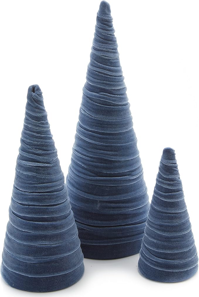 Your Heart's Content Slate Blue Velvet Trees Set of 3, Modern Artisan Mantel Accent, Bookshelf, Boy Nursery, Valentine Tree Tablescape, Cozy Gift for (Slate Blue) by YourHeartsContent