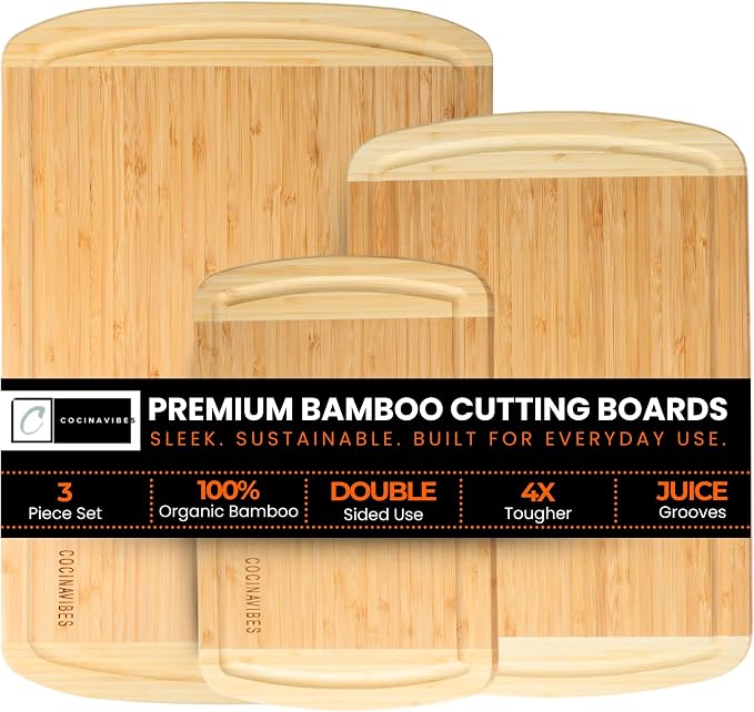 Bamboo Cutting Board Set – Charcuterie & Chopping Boards for Kitchen, Large & Small Sizes, Safe Cutting Boards for Meat, Cheese, Pizza – Home & Kitchen Gift Idea - Image 11