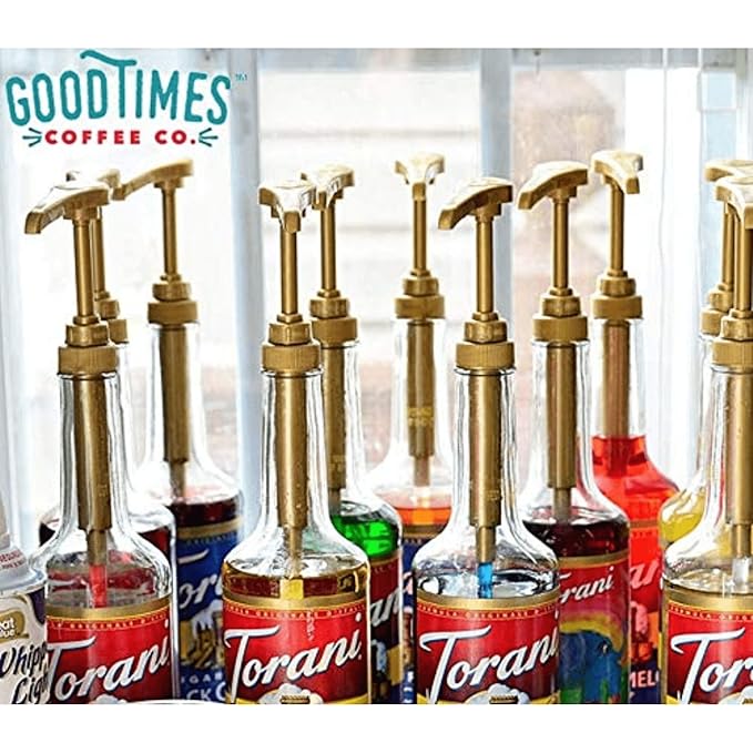 Gold Coffee Syrup Pump for 750 ml Bottles (Pack of 12) Fits Upouria, Torani, DaVinci, Jordans Skinny Syrups, and (Monin 1 Liter Plastic Bottles Only)