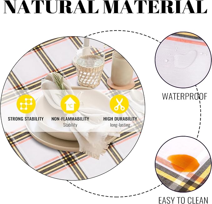 FIFTY FEET 84 * 60 Inch Rectangle Tablecloth, Vinyl Tablecloth with Flannel Backing for Rectangle Tables Waterproof, Spill Proof Plastic Picnic Table Cover for Dining/Camping/Indoor/Outdoor(Plaid-A) - Image 3