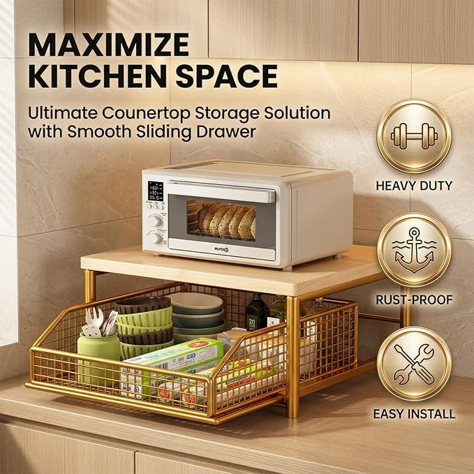 Sakerplus Coffee Pod Holder with Drawers (Gold) | Coffee Pod Organizer and Coffee Pod Storage for Countertop, Metal Basket Coffee Pod Drawer Organizer for Kitchen, Office - Image 3