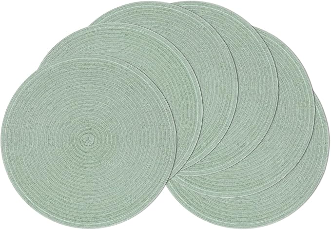 SHACOS Round Placemats Set of 6 Washable 15 inch Cotton Polyester Table Mats Woven Braided Place Mats for Dining Table, Sage Green by SHACOS