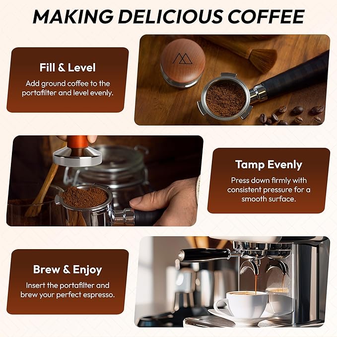 MADCHIEF 53.3mm Espresso Tamper- Wooden handle & Stainless Steel Ground Coffee Tamper Barista Tool – Fits 54mm Breville Sage Espresso Machines Portafilter