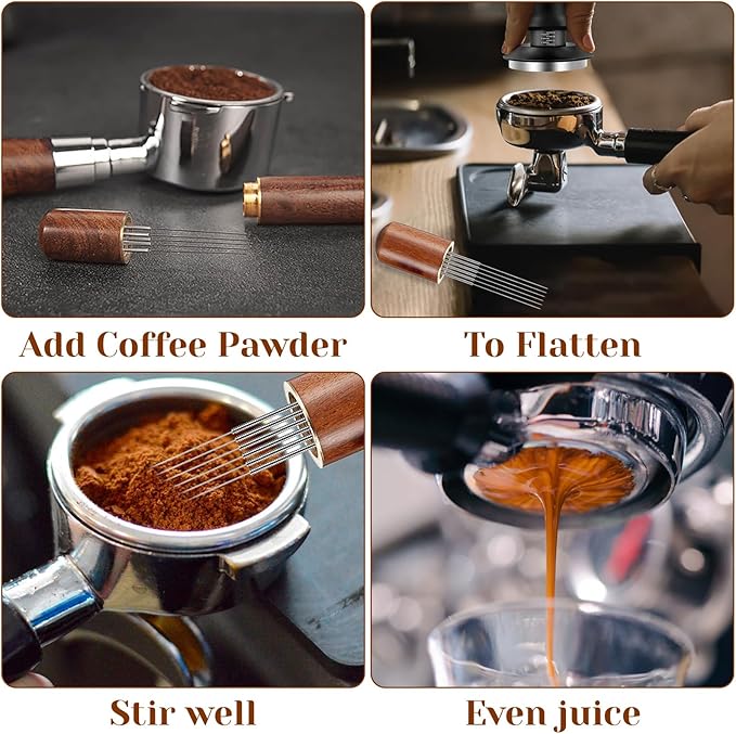 2pcs Espresso Needle Distributor, 6 Needles 0.3mm Coffee Distribution Tool, Espresso Whisk, Espressos Stirrer Tool With Natural Wood Handle for Baristas And Home Brewing Enthusiasts