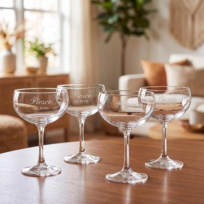Marquis By Waterford Engraved Moments Coupe Glasses, 9oz, Set of 4 | Personalized with Custom Engraving for Luxurious Home Bar Gifting - Image 3