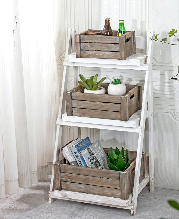 TIMRIS Set of 3 Rustic Wood Nesting Crates, Farmhouse Wooden Storage Container Boxes with Cutout Handles, Decorative Wooden Baskets for Display (Rustic Gray) - Image 8