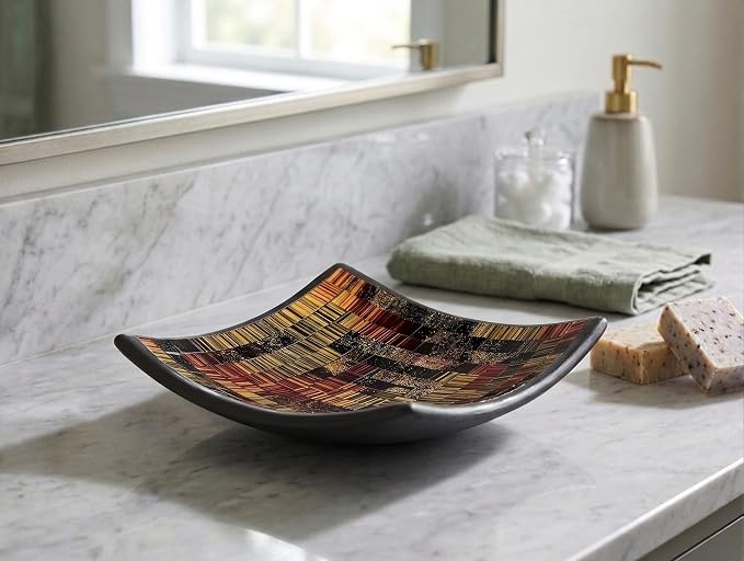Red Co. Glass Mosaic Ceramic Catch-All Tray, Decorative Accent and Centerpiece Plate - Squared 6 inches - Image 2