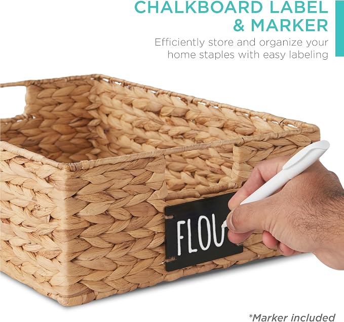 Best Choice Products Set of 4 16x12in Large Water Hyacinth Pantry Baskets, Woven Organizers w/Chalkboard Label, Chalk Marker - Natural - Image 2