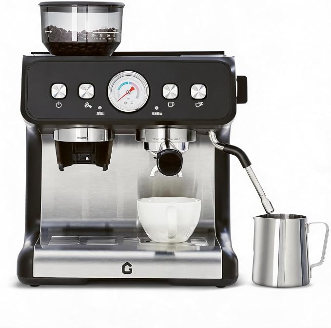 20 Bar Coffee Machine with Built-in Grinder | Stainless Steel Coffee Maker, 2.8L Removable Water Tank, Milk Frother Steam Wand, Adjustable Shot Volume, For Home & Office by JustSmart