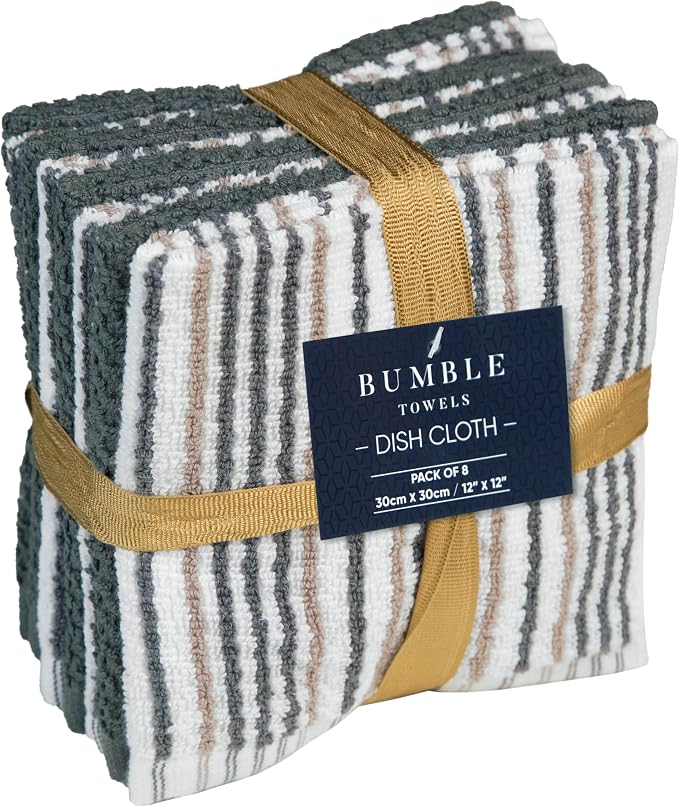 Bumble Dish Cloths 8-Pack, 100% Cotton Kitchen Towels, 12"x12" Grey | 430 GSM Soft Dish Towels for Kitchen, Highly Absorbent & Durable Kitchen Rags for Washing Dishes - Image 3