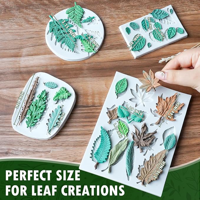 HKNMTT Leaf Fondant Silicone Mold Small Maple Shapes, 34 Cavity Tree Fern Leaves Rose Flower for Cake Cupcake Topper Craft Decorating Sugar Candy Clay Plant Moulds DIY BPA Free - Image 2