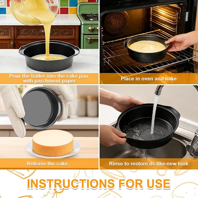 6 Inch Cake Pan - 3PCS Carbon Steel Round Cake Pans with 100 Pieces Parchment Paper, Non-stick & Easy Demolding, Non-toxic & Healthy - Image 6