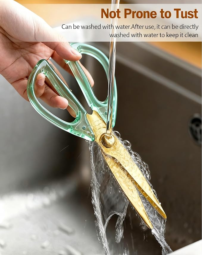 8.0inch Kitchen Shears, Sharp Stainless Steel Meat & Poultry Scissors, Transparent Green Acrylic Handle, All Purpose Utility Cooking Scissors for Kitchen/BBQ/Home/Office - Image 7