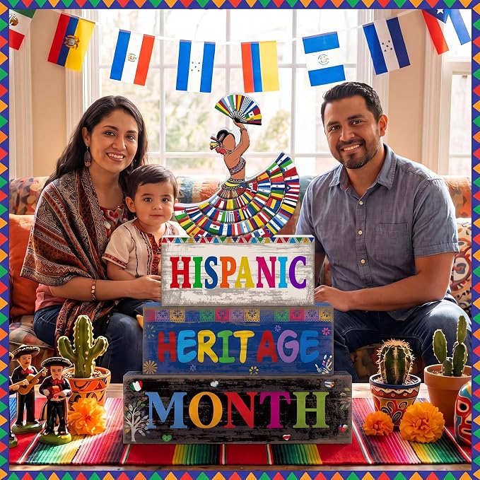 Moucuny 4 Pcs Hispanic Heritage Month Table Decorations Colorful Wooden Dancer Stacked Blocks Decor Latino Heritage Month Decorations Spanish Centerpieces Decor for Home Office Table Tiered Tray - Image 3