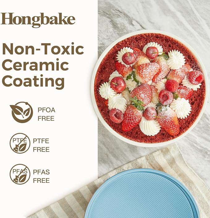 Ceramic Nonstick 9” Round Cake Pans, Heavy-Duty Aluminized Steel | Non-Toxic 9 Inch Round Cake with Diamond Texture, Cake Pans 9 Inch Round for Baking Cheesecake, Cream, 2-Pack - Image 9