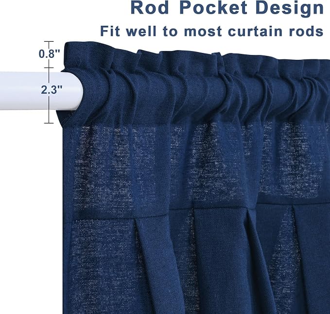 Likiyol Linen Valances for Windows Farmhouse Window Valances with Ruffle Rustic Country Light Filtering Kitchen Valance Curtains Rod Pocket Valance for Bathroom Cafe, Navy Blue, 52" W X 18" L - Image 5