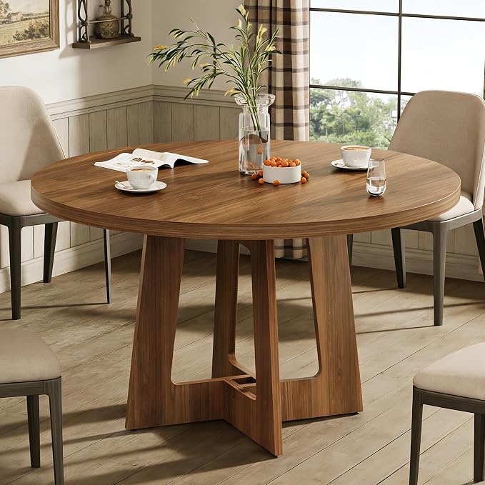 Round Dining Table for 4, Wooden Dining Room Table, Circle Kitchen Table for Home Dining Room Kitchen Living Room (Walnut Brown) by Sanyz