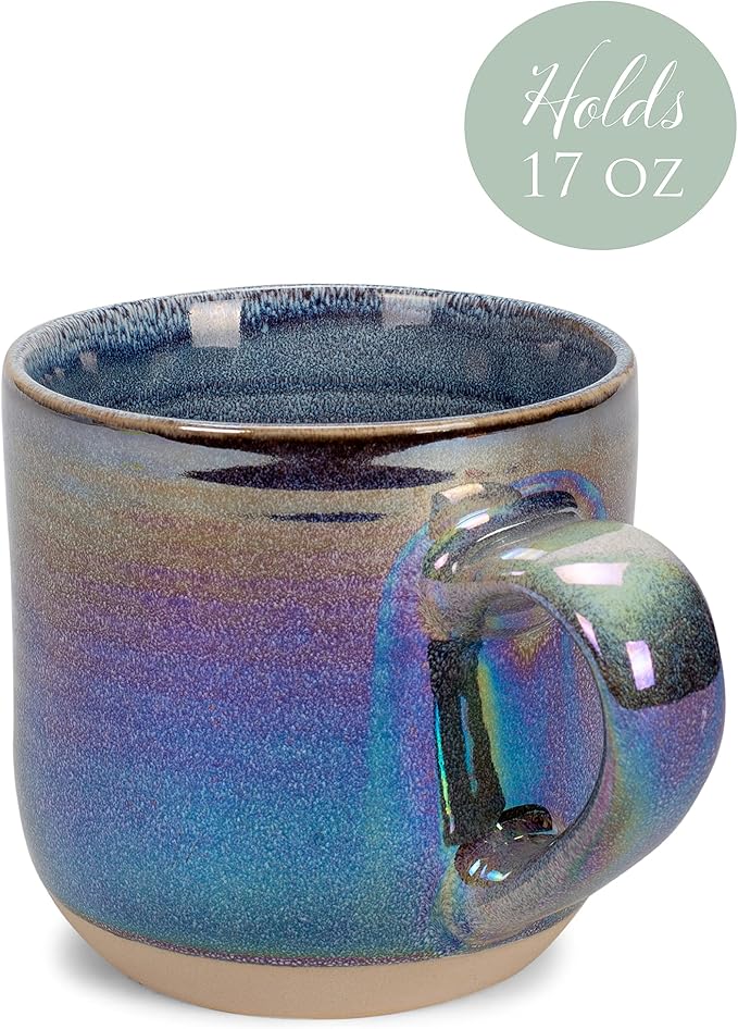 Elanze Designs Glossy Reactive Glaze Large 17 Fluid Ounce Everyday Kitchen Food Grade Ceramic Stoneware Coffee Mug Cup with Comfort Curved Handles, Set of 4, Purple Rainbow - Image 3