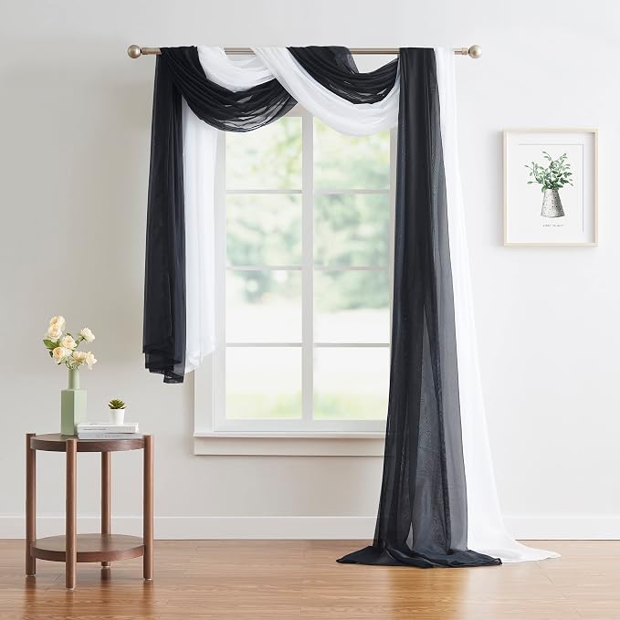 Warm Home Designs 55 x 288 Black Sheer Window Scarf. AM Black 288" | Extra Long Window Scarves Valances are Great As Wedding Arch Draping Fabric, Bed Canopy Or for Decorative Project. - Image 6