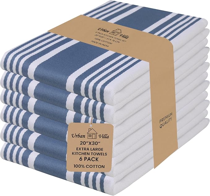 Urban Villa Kitchen Towels Cotton Dish Towels 20”x30” (Set of 6) Blue Wht by CottonTrends