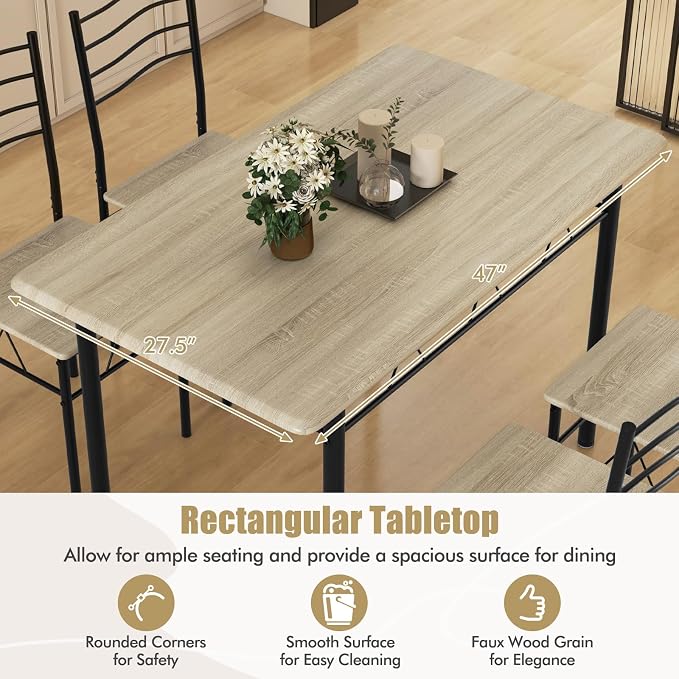 Giantex 47-inches Dining Table Set for 4, Rectangular Kitchen Table with 4 Dining Chairs, Metal Frame, 5-Piece Space-Saving Dinette Set for Small Space, Dinner, Breakfast Nook, Apartment - Image 4