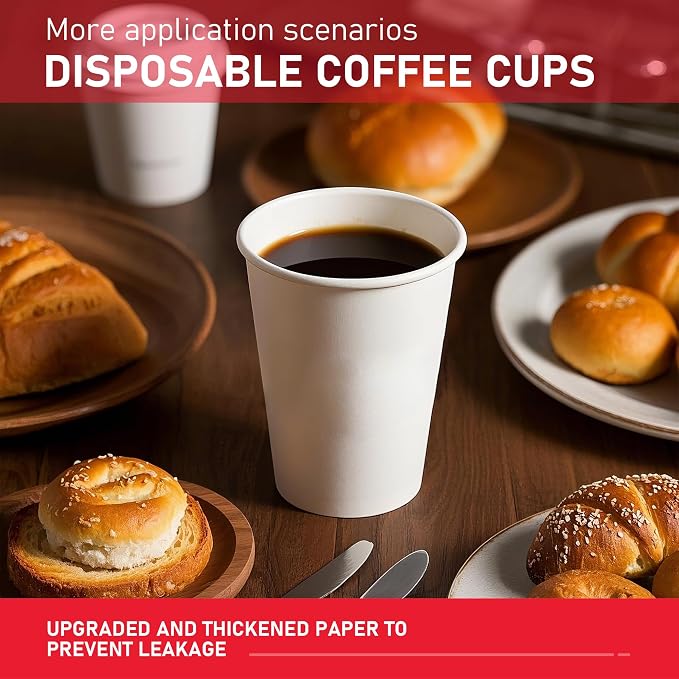 12 oz 1000 Pack Disposable Paper Coffee Cups, Hot Paper Cups, Thickened Leak-Free White Coffee Cups for Hot and Cold Drinks - Image 6