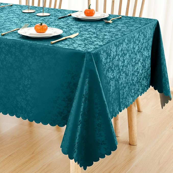 Smiry Square Waterproof Heavy Duty Vinyl Tablecloths, 54 x 54 Inch | Wipeable Washable Floral Embossed Table Cover for Kitchen and Dining Room, Indoor & Outdoor Use, Emerald Green - Image 6